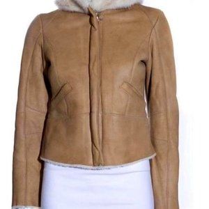 Prada Tan Leather Fur Lined Jacket